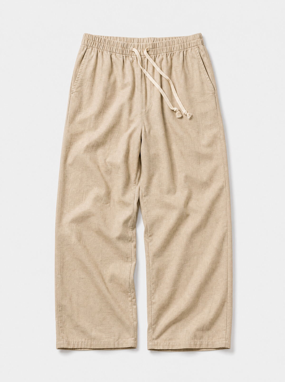 The Procida Pant — sand cotton-hemp wide-leg drawstring beach pant, front view