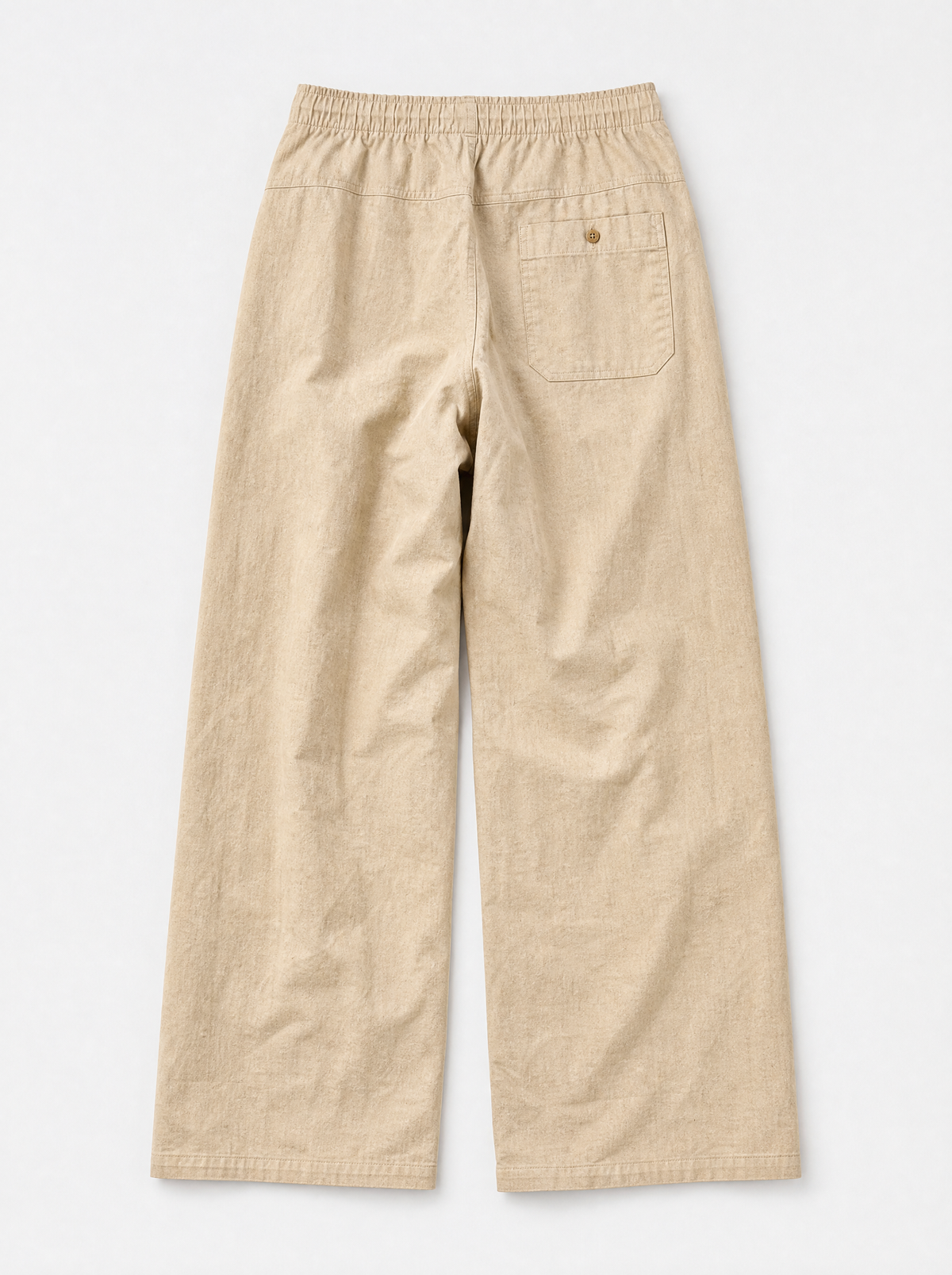 The Procida Pant — sand cotton-hemp wide-leg drawstring beach pant, back view