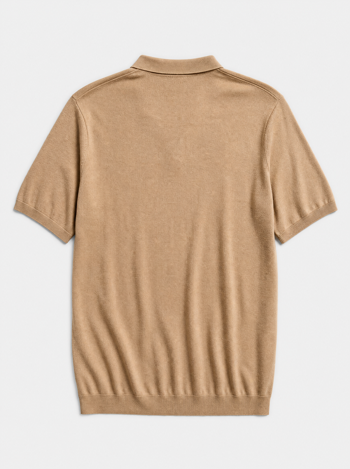 The Portofino Polo — sand fine-gauge knit cotton short-sleeve henley polo, back view