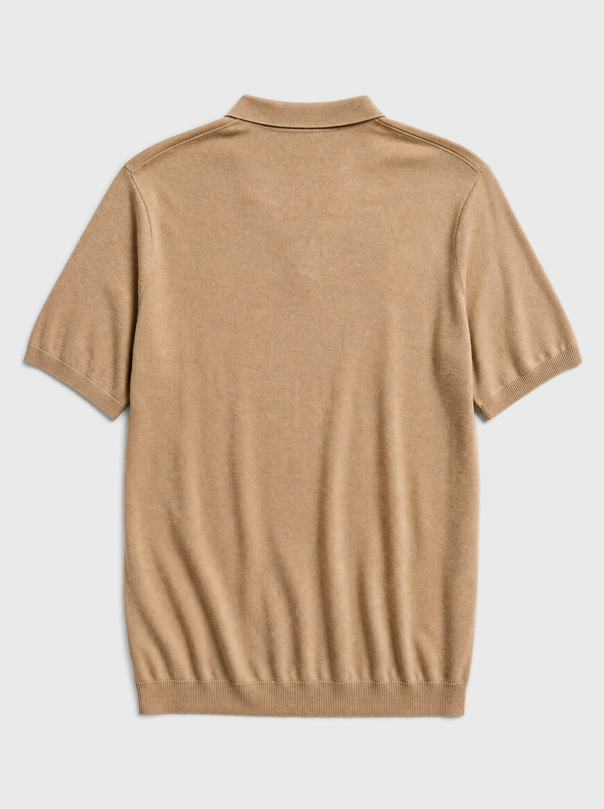 The Portofino Polo — sand fine-gauge knit cotton short-sleeve henley polo, back view