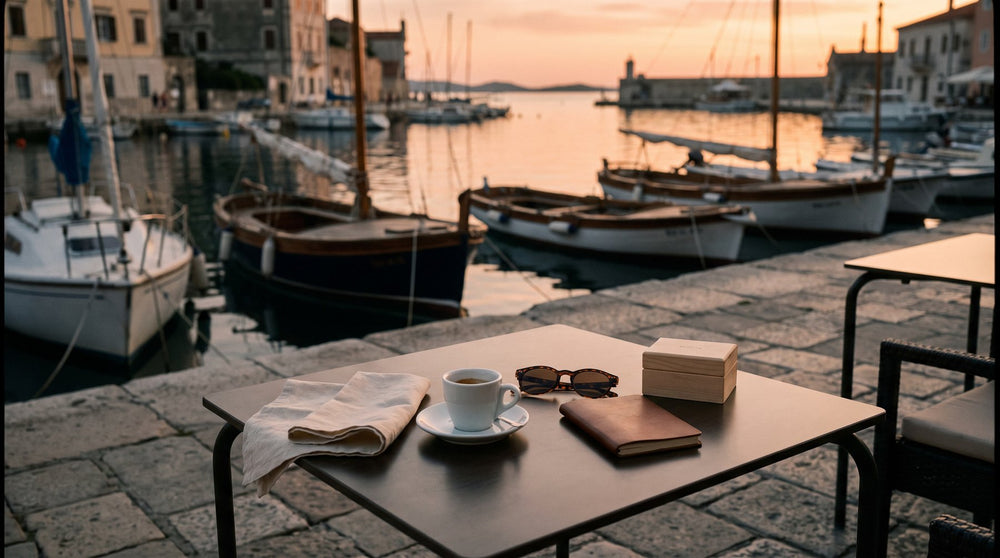 Portofino harbour at sunset in October