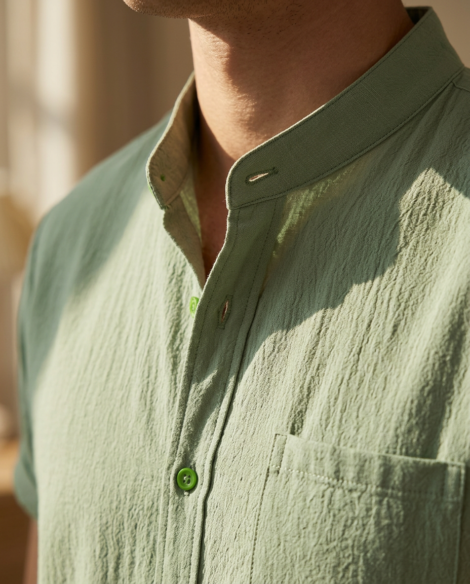 The Antibes Shirt - band collar and button detail
