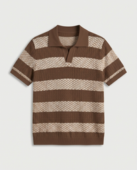 The Cadaques Polo in Espresso Stripe - flatlay