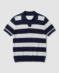 The Cadaques Polo in Navy Stripe - flatlay