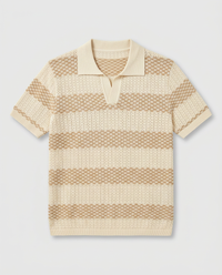 The Cadaques Polo in Sand Stripe - flatlay