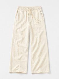 The Procida Pant — ivory cotton-hemp wide-leg drawstring beach pant, front view