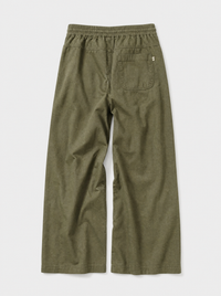 The Procida Pant — olive cotton-hemp wide-leg drawstring beach pant, back view