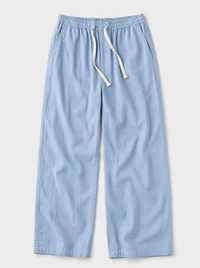 The Procida Pant — sky blue cotton-hemp wide-leg drawstring beach pant, front view