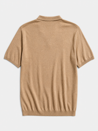 The Portofino Polo — sand fine-gauge knit cotton short-sleeve henley polo, back view