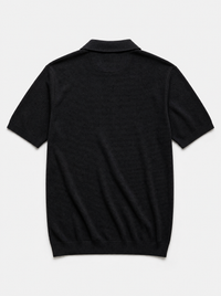 The Portofino Polo — black fine-gauge knit cotton short-sleeve henley polo, back view