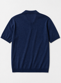 The Portofino Polo — navy fine-gauge knit cotton short-sleeve henley polo, back view